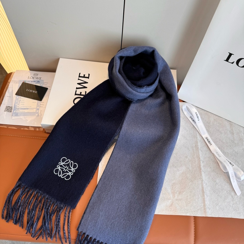 Loewe white logo pattern deep blue scarf